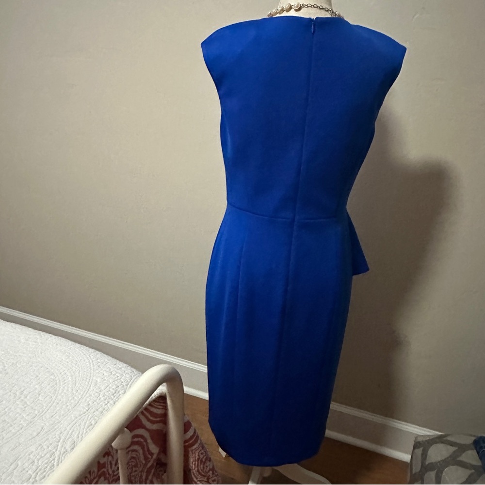 Royal Blue Asymmetrical Ruffle Sheath Dress Size 10 Cocktail Wedding Guest NWOT - Picture 4 of 6